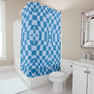 Blue Checkered Pattern Shower Curtain