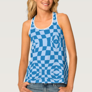 Blue Checkered Pattern Tank Top