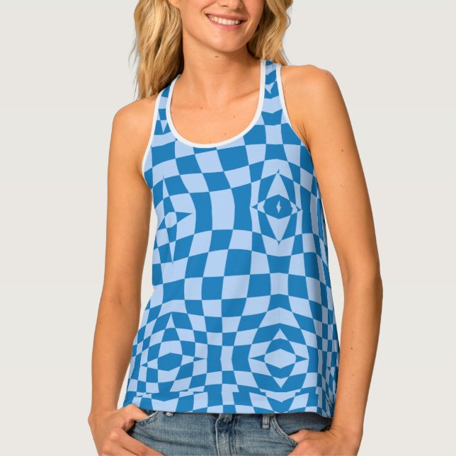 Blue Checkered Pattern Tank Top (Front)