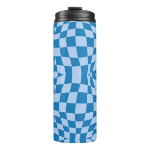 Blue Checkered Pattern Thermal Tumbler