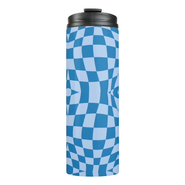 Blue Checkered Pattern Thermal Tumbler (Front)