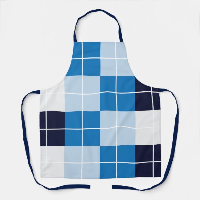 Blue Checkered Plaid  Apron (Front)