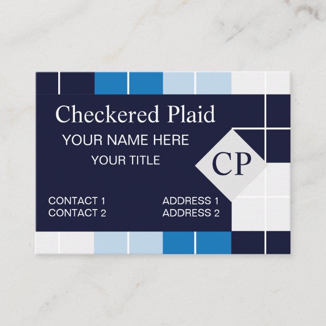 Blue Checkered Plaid  Business Card (Front)