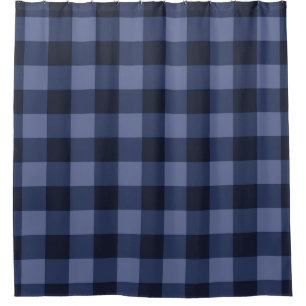 Blue Checkered Squares Plaid Shower Curtain