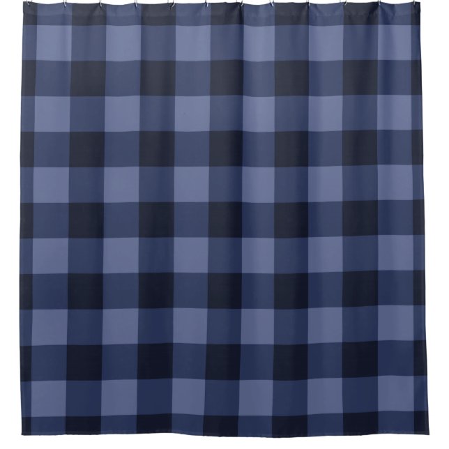 Blue Checkered Squares Plaid Shower Curtain (Front)