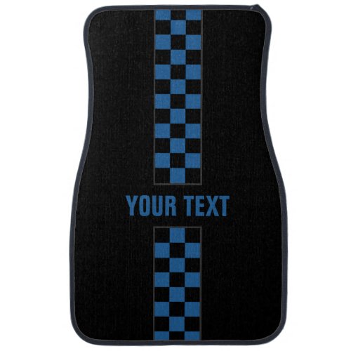 Blue Checkered Stripe Car Mats w Custom Text