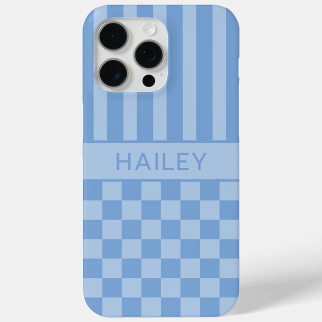 Blue Checkered Striped Personalized Case-Mate iPhone Case (Back)