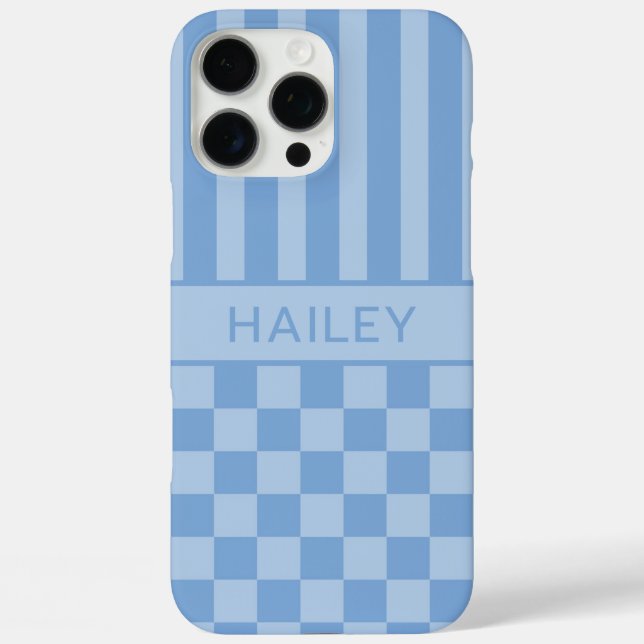 Blue Checkered Striped Personalized Case-Mate iPhone Case (Back)