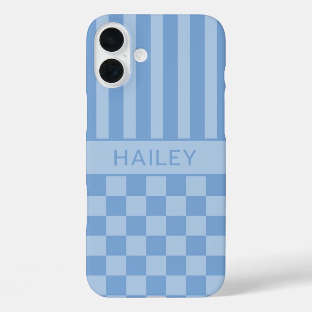 Blue Checkered Striped Personalized Case-Mate iPhone Case (Back)