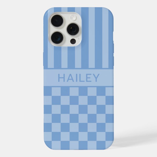 Blue Checkered Striped Personalized Iphone Case (Back)