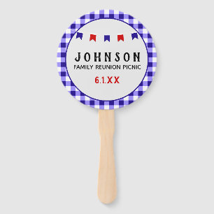 Blue Checkered Tablecloth Summer Picnic Reunion Hand Fan