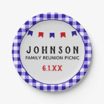 Blue Checkered Tablecloth Summer Picnic Reunion Paper Plates