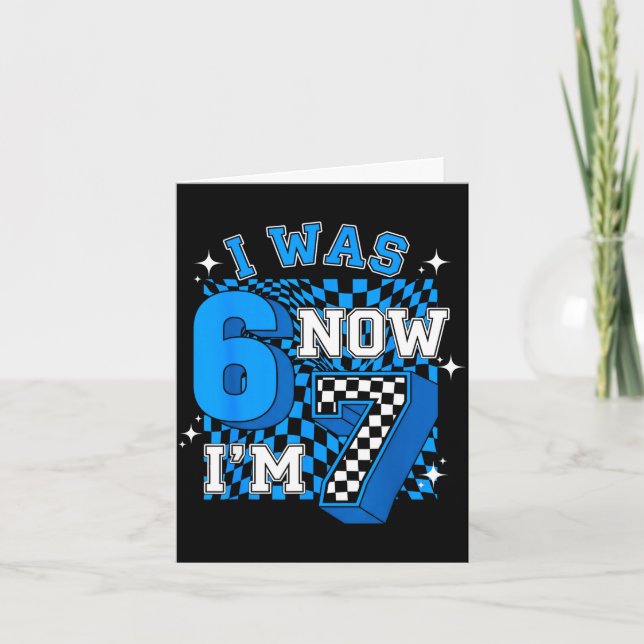 Blue checkered was 6 7 funny 67 birthday boy card (Front)