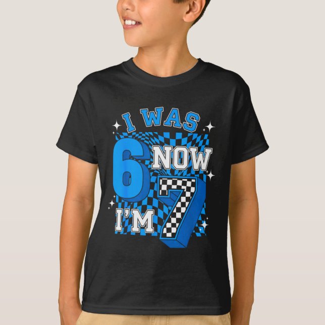 Blue checkered was 6 7 funny 67 birthday boy T-Shirt (Front)