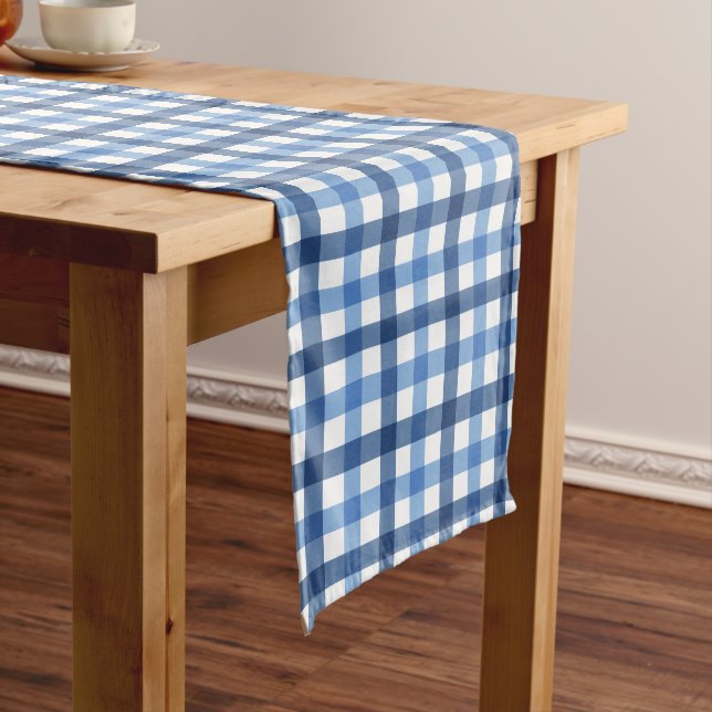 Blue Checks Cottage Charm large Table Runner (In Situ)