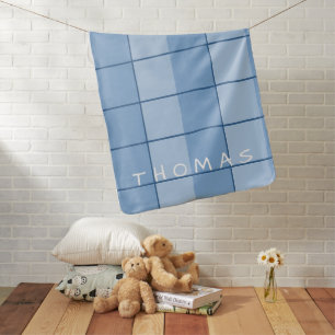 Blue Checks Kids Name Baby Boy Blanket