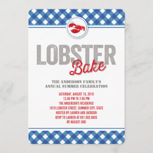 Blue Checks Lobster Bake Annual Summer Party Invitation