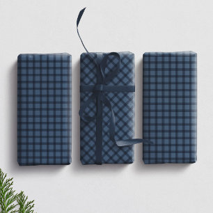 Blue checks simple preppy plaid coordinating wrapping paper sheets