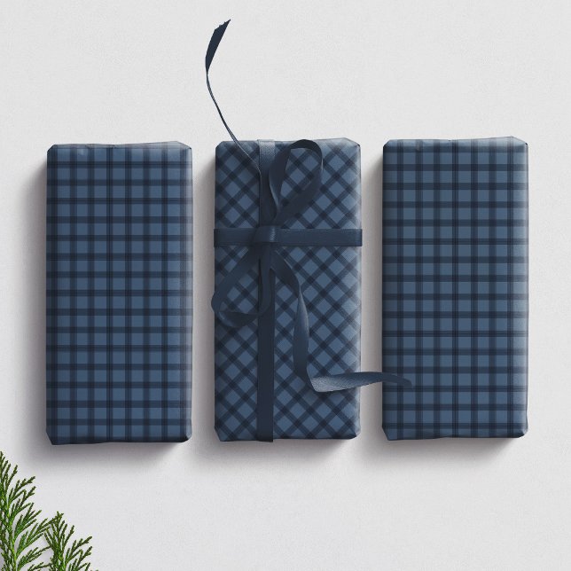 Blue checks simple preppy plaid coordinating wrapping paper sheets (Creator Uploaded)