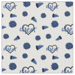 Blue Cheer Hearts, Pom Poms, Megaphone Pattern Fabric