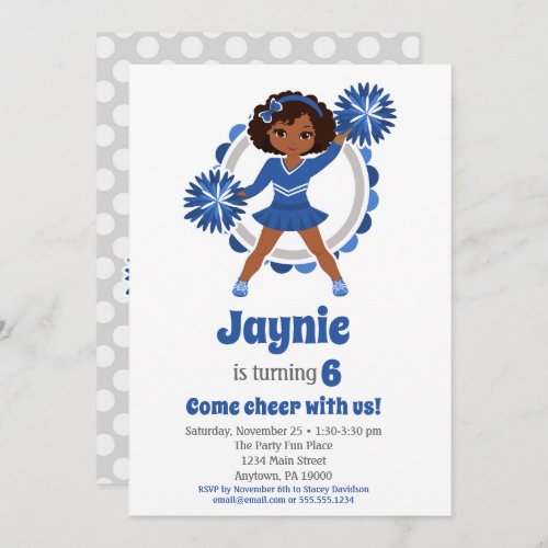 Blue Cheerleader _ African American Birthday Invitation