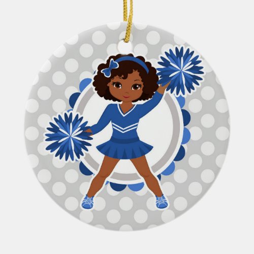 Blue Cheerleader African American  _ Cute Cheer Ceramic Ornament