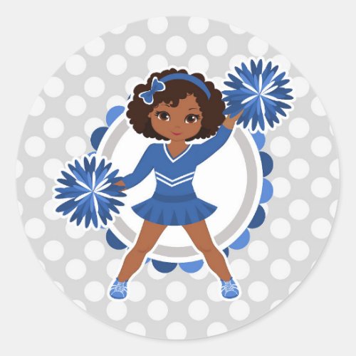 Blue Cheerleader African American  _ Cute Cheer Classic Round Sticker