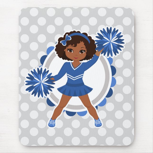 Blue Cheerleader African American  - Cute Cheer Mouse Pad (Front)