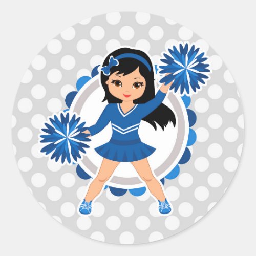 Blue Cheerleader Black Hair _ Cute Cheer Classic Round Sticker