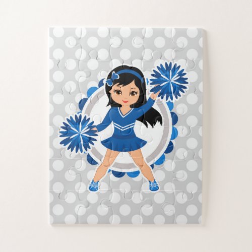 Blue Cheerleader Black Hair _ Cute Cheer Jigsaw Puzzle