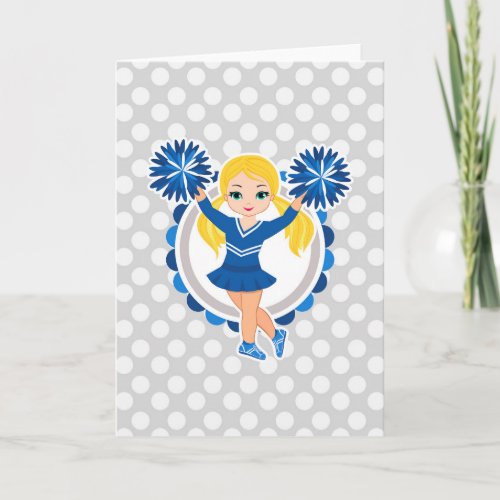 Blue Cheerleader Blonde _ Cute Cheer Card