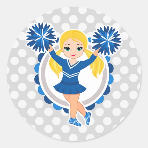 Blue Cheerleader Blonde _ Cute Cheer Classic Round Sticker