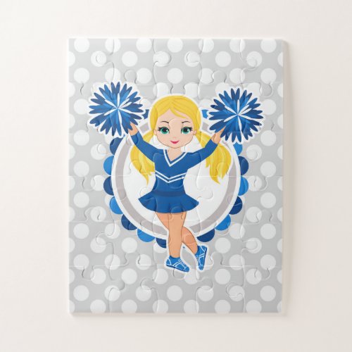 Blue Cheerleader Blonde _ Cute Cheer Jigsaw Puzzle