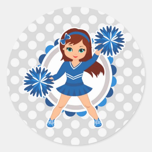 Blue Cheerleader Brunette _ Cute Cheer Classic Round Sticker