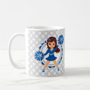 Blue Cheerleader Brunette - Cute Cheer Coffee Mug