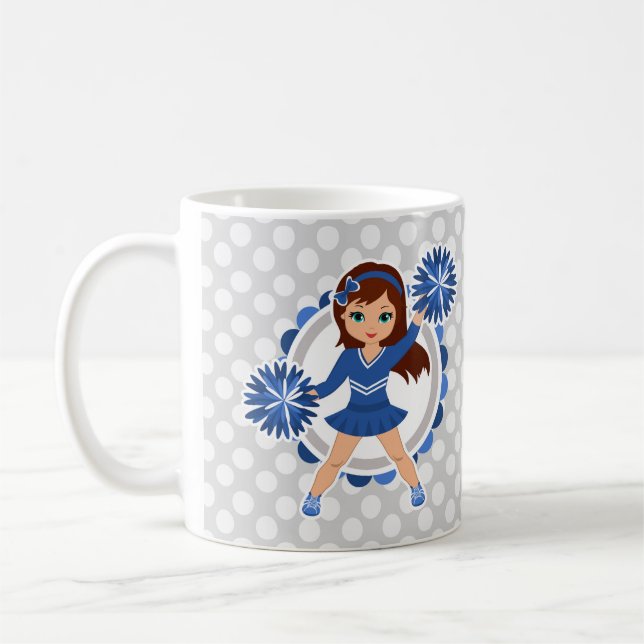 Blue Cheerleader Brunette - Cute Cheer Coffee Mug (Left)