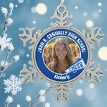 Blue Cheerleader Photo High School Snowflake Pewter Christmas Ornament<br><div class="desc">This cool customized high school cheerleader photo gift features white typography of your team and player name on a blue Christmas ornament with a CHEER megaphone. Personalize with your student's photograph and class year as a proud cheerleading parent. A great gift for a mom or dad.</div>