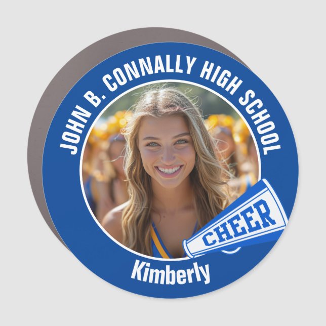 Blue Cheerleader Photo High School Spirit Car Magnet (Front)