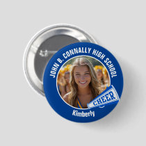 Blue Cheerleader Photo High School Spirit Cheer Button