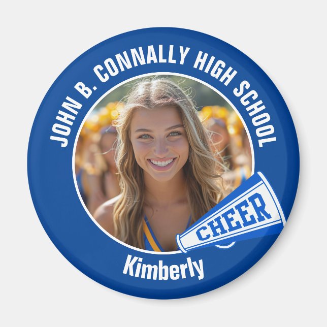 Blue Cheerleader Photo High School Spirit Cheer Magnet (Front)