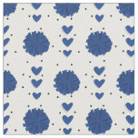 Blue Cheerleader Pom Poms &amp; Hearts Pattern Fabric
