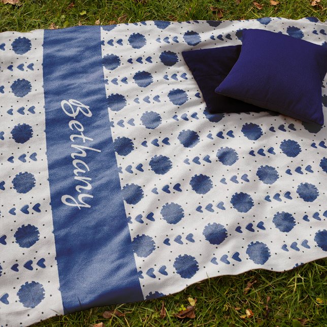 Blue Cheerleader Pom Poms & Hearts Pattern Fleece Blanket (Creator Uploaded)