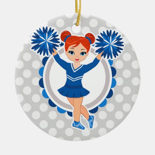 Blue Cheerleader Redhead _ Cute Cheer Ceramic Ornament