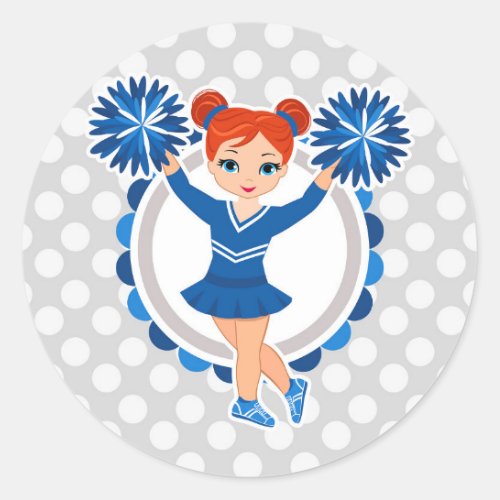 Blue Cheerleader Redhead _ Cute Cheer Classic Round Sticker