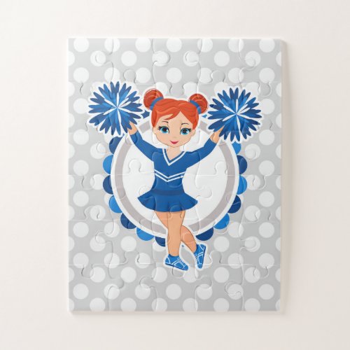 Blue Cheerleader Redhead _ Cute Cheer Jigsaw Puzzle