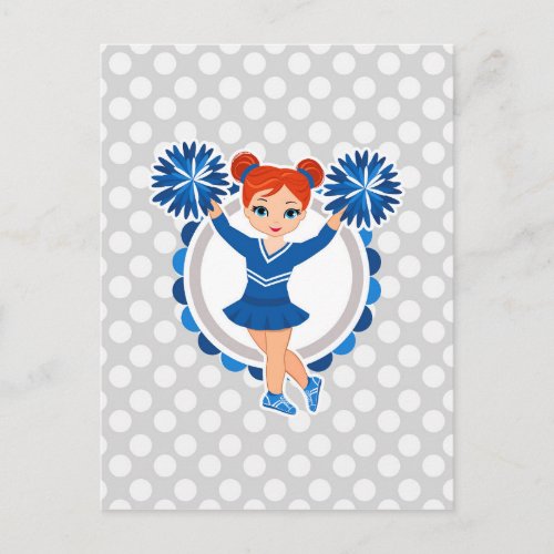 Blue Cheerleader Redhead _ Cute Cheer Postcard