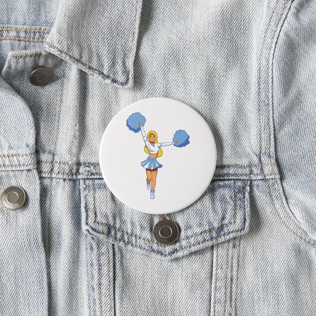 Blue Cheerleader with Pom Poms Cheer Squad Button (Creator Uploaded)