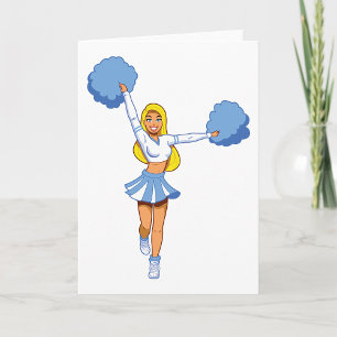 Blue Cheerleader with Pom Poms Cheer Squad Card
