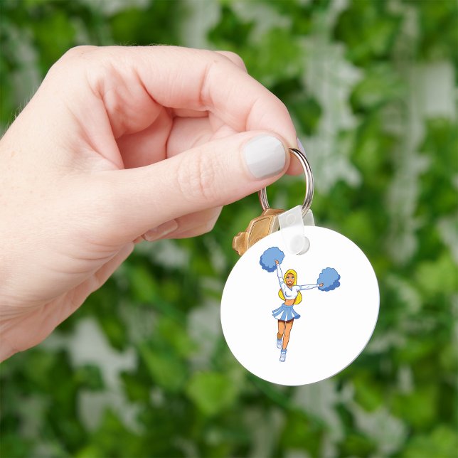 Blue Cheerleader with Pom Poms Cheer Squad Keychain (Creator Uploaded)