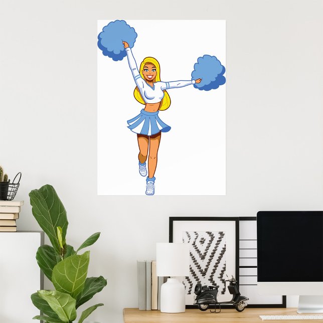 Blue Cheerleader with Pom Poms Cheer Squad Poster (Creator Uploaded)